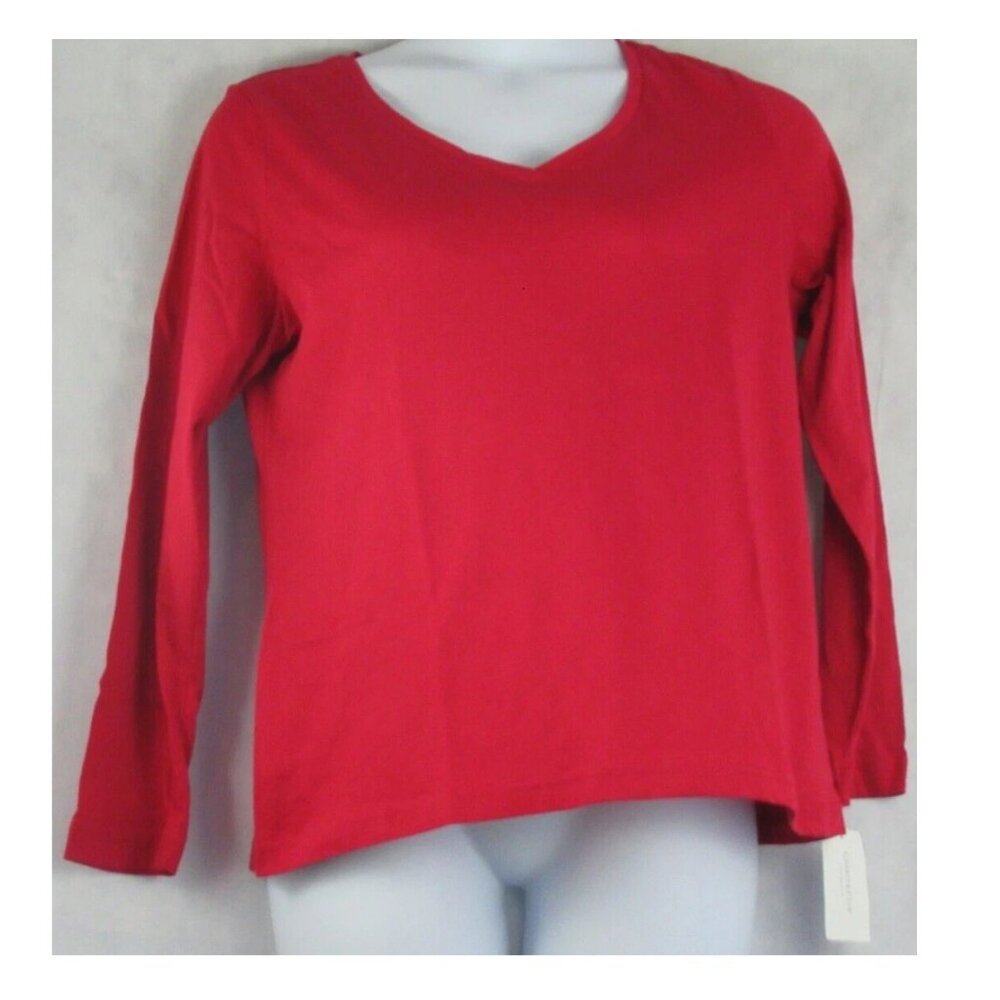 Charter Club Women's 100% Cotton Long Sleeve T-Shirt Pajama Top, Red, XS